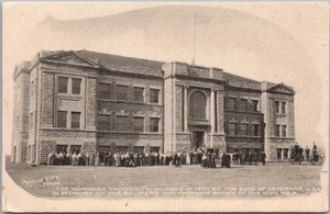 c1910s MASON CITY, Iowa Postcard "THE MEMORIAL UNIVERSITY" Civil War Veterans - Picture 1 of 2
