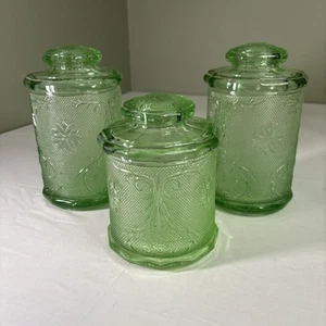 Vintage Tiara Chantilly Green Three Glass Canisters. Pre-Owned. - Picture 1 of 12