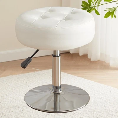 Cadeira vaidade branca para sala de maquiagem redonda otomana tufada couro ecológico maquiagem cha... - Imagem 1 de 4
