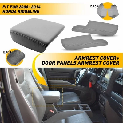 Kit de cubierta de reposabrazos gris para panel de puerta y tapa de consola Honda Ridgeline Fit 2006-2014 Foto 1 de 4
