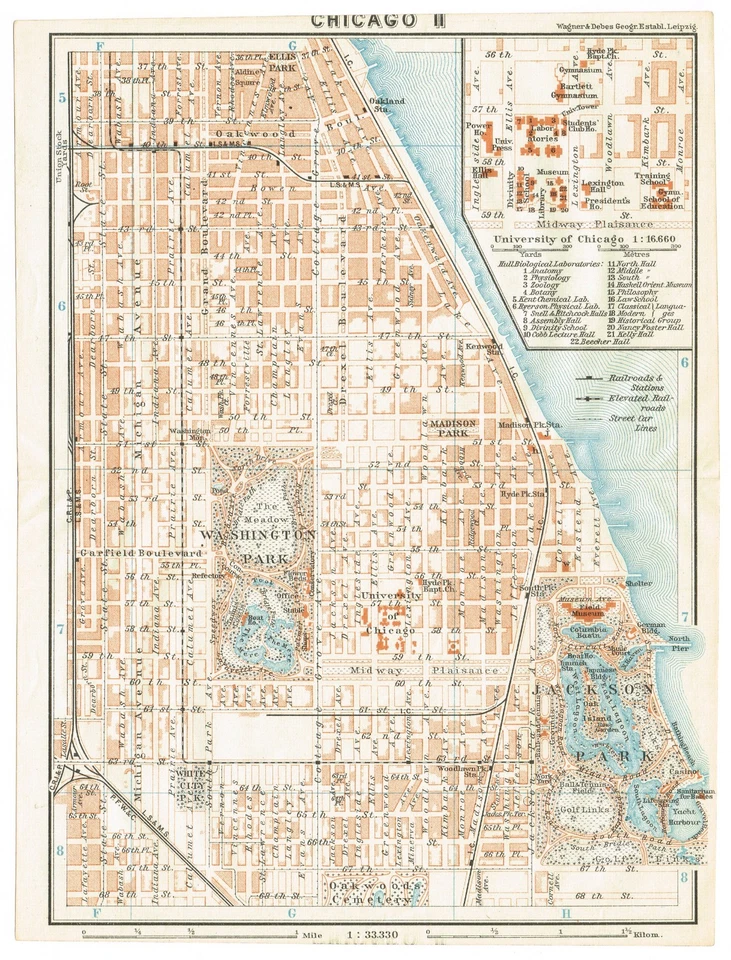 CHICAGO University of Chicago Antique map  1909  Original  Map City Plan  U.S.A - Image 1 of 4