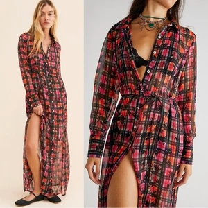 Free People Bohemio Grunge Retro Años 90 Jerra Maxi Vestido Conjunto Sin Mangas Vestido Plumero Med - Imagen 1 de 14