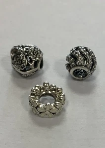 Genuine Pandora Charms, Heart Bead And Flower Charms Fully Hallmarked - Picture 1 of 4