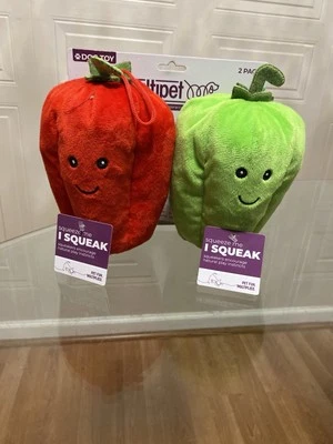 Multipet Squeaky Plush Dog Toy Red & Green PeppersWith Clinker& Squeaker 8”. - Image 1 of 4
