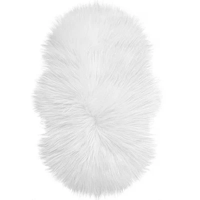 White 2 Ft. X 4 Ft. Sheepskin Faux Fur Furry Cozy Area Rug - Image 1 of 4