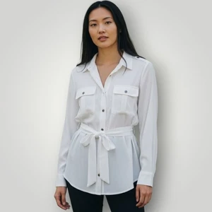 Chico's Top Damen 2 US L 12 weiß Utility Cold Shoulder Jacke Gürtel Taille neu - Bild 1 von 11