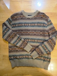Cotton On Mens Brown Cotton Fair Isle Pullover Crewneck Sweater - Picture 1 of 4