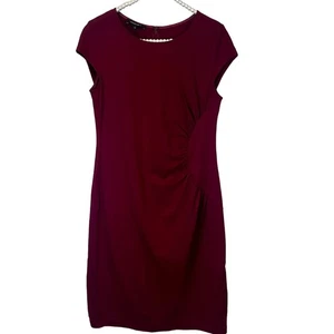 Vestido midi Lafayette 148 New York Cranberry manga gorra lado acanalado talla 6 - Imagen 1 de 9