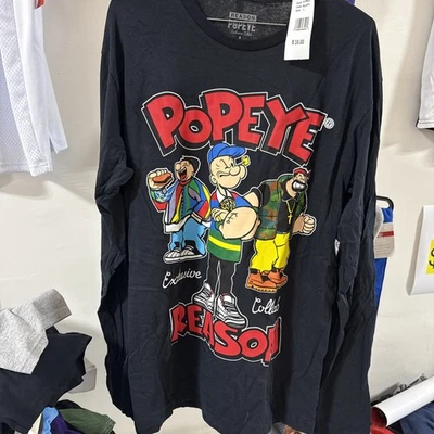 Popeye Exclusivo Collab Reason Negro Manga Larga Grande Nuevo con Etiquetas Foto 1 de 4