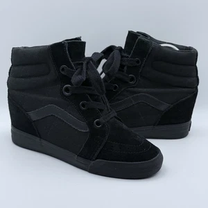 Vans Wedge Sneaker Womens 7.5 Black Sk8-Hi Laced Up Round Toe Casual Suede Shoes - Picture 1 of 8