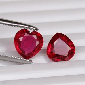 PAIR Red Ruby Blood 12.80 Ct. Heart Cut Mozambique Precious RARE Loose Gemstone - Picture 1 of 6