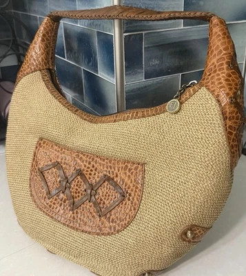 Bolso de Mano Eric Javits Rafia Marrón Squishee Caimán Repujado Redondo Otoño Otoño Foto 1 de 4