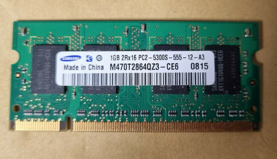 Samsung M470T2864QZ3-CE6 (1 GB, PC2-5300S (DDR2-667), DDR2 Laptop RAM - Image 1 of 1