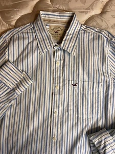 Camisa Hollister Para Hombres Abotonada Manga Larga Cuello Azul Blanco Rayas XL Algodón - Imagen 1 de 24