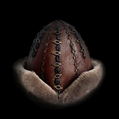 Ertugrul Gazi Real Leather Handmade Traditional Börk Hat  Cross Stitch Brown - Image 1 of 4