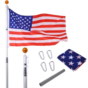 Nuevo kit telescópico de poste de bandera de aluminio de 25 pies sin bandera de Estados Unidos y bola para exteriores - Imagen 1 de 7