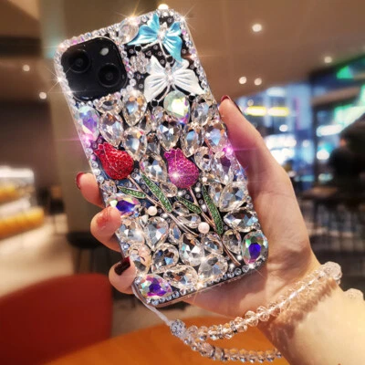 Funda de lujo con flores brillantes diamantes para Samsung Galaxy S25 S24 S23 S22 S21 S20 S10 Foto 1 de 4