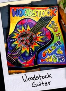 New Vibrant Woodstock Guitar Fleece Throw Gift Blanket Music Concert Peace Love - Picture 1 of 4