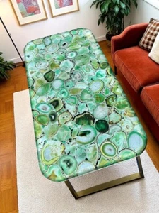 48"x30" Green Agate Stone Center Dining Table Natural Gemstone Modern Home Decor - Picture 1 of 8