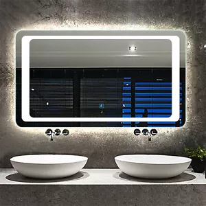 Illuminated Bathroom Mirror with LED Lights Wall Mounted Demister Touch Sensor - Picture 1 of 10