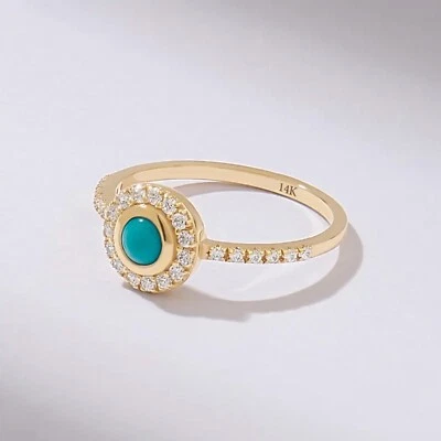 Turquoise Engagement Ring, 14k Solid Gold Promise Ring, Halo Solitaire Ring Foto 1 de 3