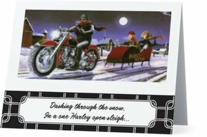 Custom MOTORCYCLE Pulls Sleigh CHRISTMAS 5.5x4 Holiday Greeting Card - Picture 1 of 4
