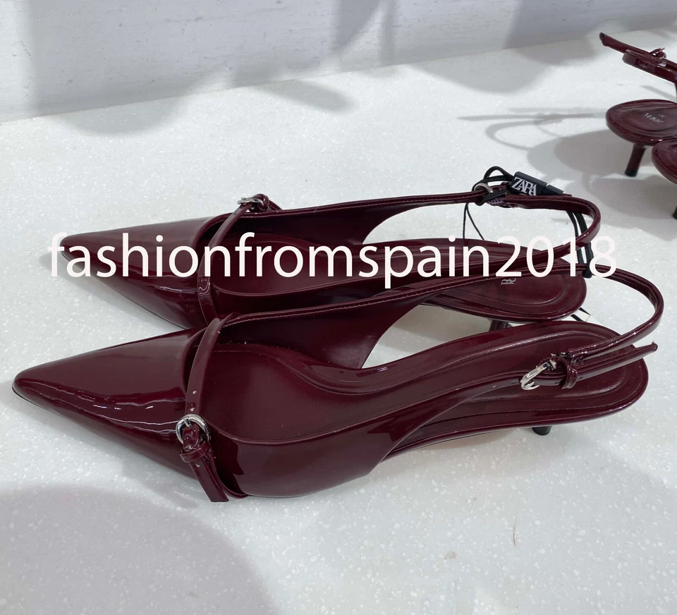 ZARA NEW WOMAN FAUX-PATENT FINISH SLINGBACK SHOES BURGUNDY RED 35-42 1210/310 - Image 1 of 1