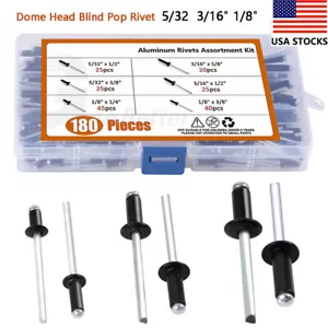 180Pcs Aluminum Blind Pop Rivet Assorted 5/32 3/16" 1/8 FOR Hand/Air Riveter Gun - Picture 1 of 14