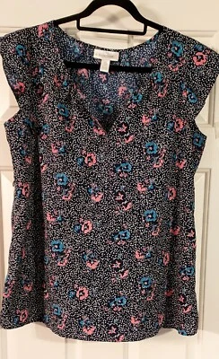 Motherhood Maternity Navy Floral Cap Sleeve Top Blouse Size L - Image 1 of 3