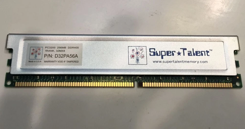Super Talent DDR SDRAM PC3200 (DDR400) 256MB 184 Pin D32PA56A TESTED - Image 1 of 1