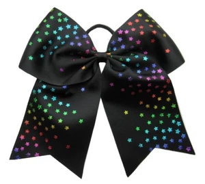 NUEVO ""BLACK RAINBOW STARS"" Arco de alegría cola de pony cinta arcos de pelo porristas - Imagen 1 de 1
