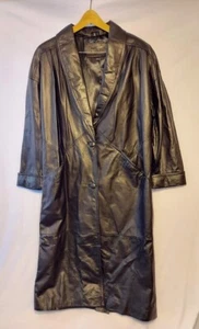 Vtg Jacqueline Ferrar Leather Trench Coat Jacket Women’s L Buttons Shoulder Pads - Picture 1 of 4