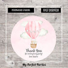 12 Medium Personalised Pink Hot Air Balloon Birthday Party Thank You Stickers