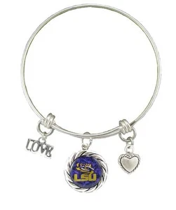 LSU Tigers Louisiana State Domed Circle Adjustable Wire Bangle Bracelet Jewelry - Picture 1 of 1