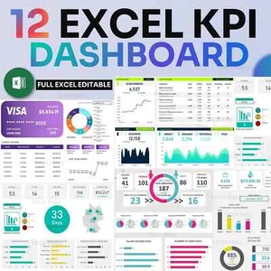 12 EXCEL KPI Data Dashboard | EXCEL Dashboard | Ready to use | Multipurpose use - Picture 1 of 9
