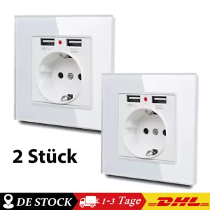 2 Steckdose mit 2 USB Lade-Buchse-Anschluss Ladegerät Unterputz UP Schutzkontakt - Bild 1 von 8