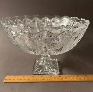 BRILLIANT GLASS STAR SCALLOPED EDGE PEDESTAL CENTERPIECE COMPOTE FRUIT BOWL VTG - Picture 1 of 9