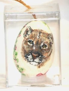 Hand painted Acrylic Cougar, panther, mountain lion, puma, painted on duck egg - Picture 1 of 2