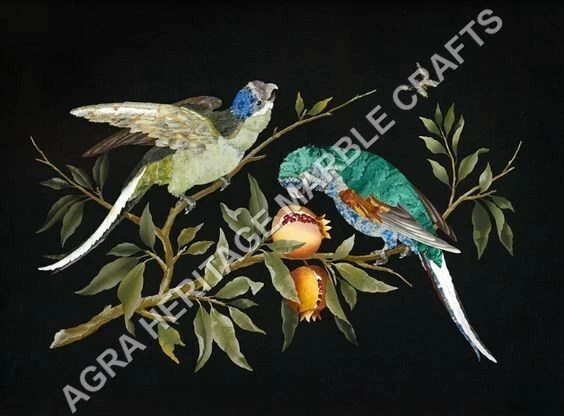 3'x2' Black Marble Dining Custom Table Top Marquetry Inlay Bird Home Decor H5056 - Image 1 of 4