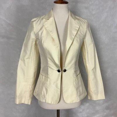 Jason Wu Pale Yellow Silk & Cotton French Button Lightweight Blazer Jacket - Image 1 of 4