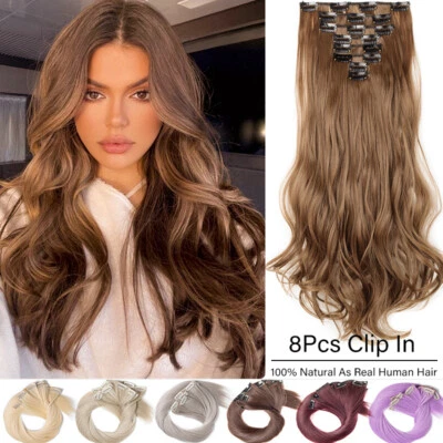 Trama invisible 8 piezas clip en extensión de cabello real como humano cabeza completa ondulada recta Foto 1 de 4