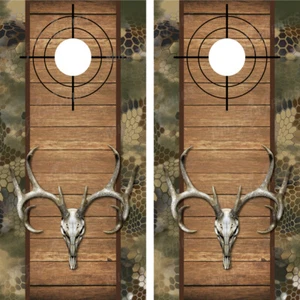 Buck Deer Skull Camo Wood Cross Heirs "Chameleon" Cornhole Board Wraps Decals - Picture 1 of 3