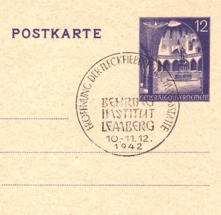POLAND WW2 GERMANY OCC' Stationery Card *BEHRING INSTITUT* 1942 Lemberg MA662 - Image 1 of 4