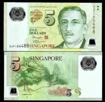 SINGAPORE 5 Dollars P-47 2007-2025 POLYMER UNC SGD WORLD CURRENCY BANK NOTE - Image 1 of 4