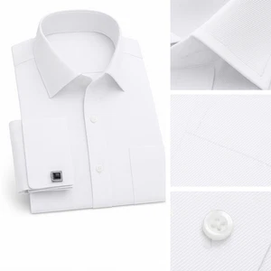 Men's White Cufflink Cotton Shirt & Cufflinks Double French Cuff Long Sleeve - Picture 1 of 1
