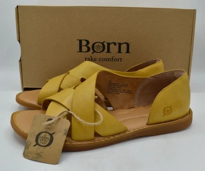 Born Womens Size 7 Ithica Yellow Full Grain Leather Open Toe Sandals Shoes - Image 1 of 4