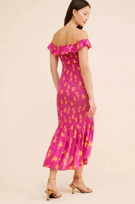Vestido Anthropologie Midi Hombro Descubierto Calado S Para Mujer Informal Magenta Nuevo con Etiquetas Foto 1 de 4