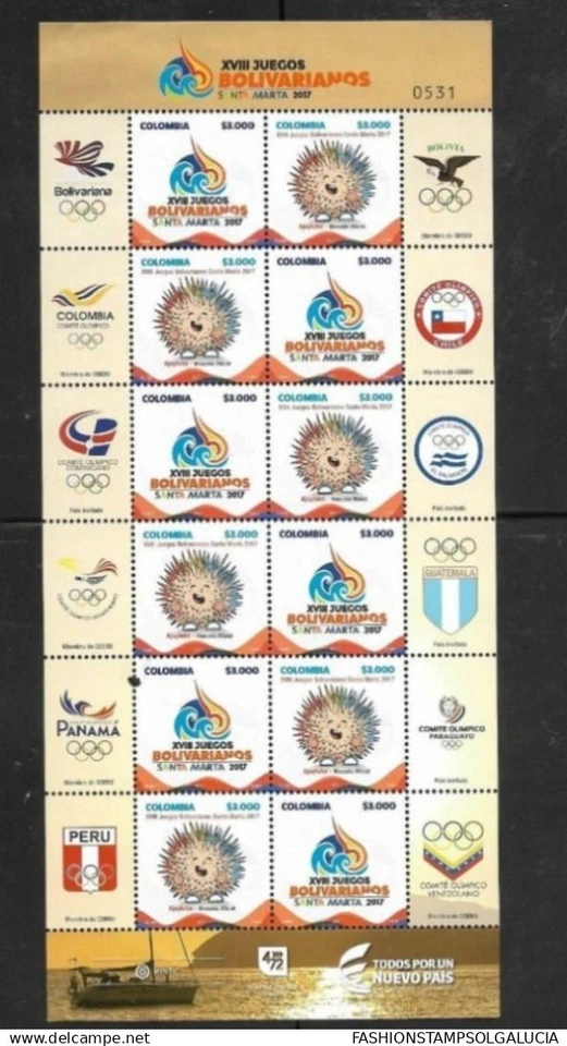 2017 COLOMBIA, XVIII BOLIVARIAN GAMES SANTA MARTA, SEA HEDGEHOG MASCOT  AJAYTUKE - Image 1 of 1