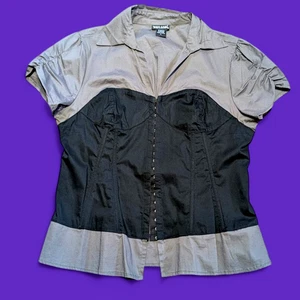Vintage Gr. L Y2K Corpcore grau schwarz Bustier Korsett Top Corporate Goth Emo Shirt 2B - Bild 1 von 11