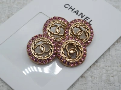 Set of 4 of vintage Chanel buttons, Pink Crystals. Gold Metal 0.87 in/ 22 mm - Image 1 of 4